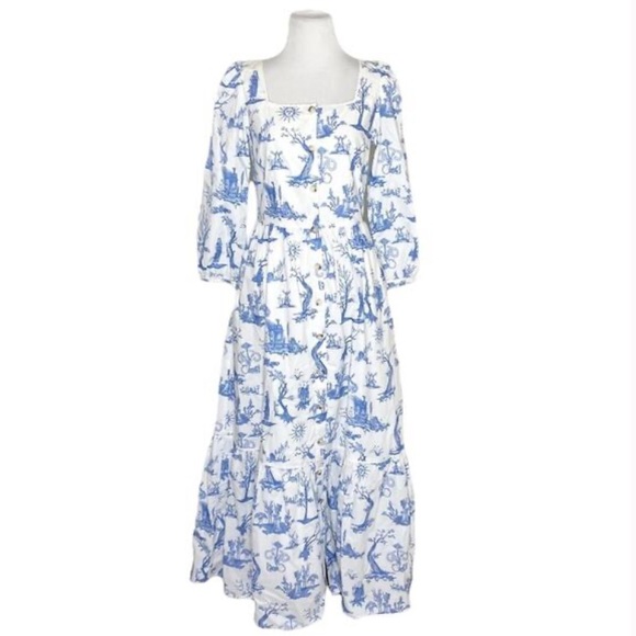 Meadows blue and white toile Maxi dress - Picture 4 of 4